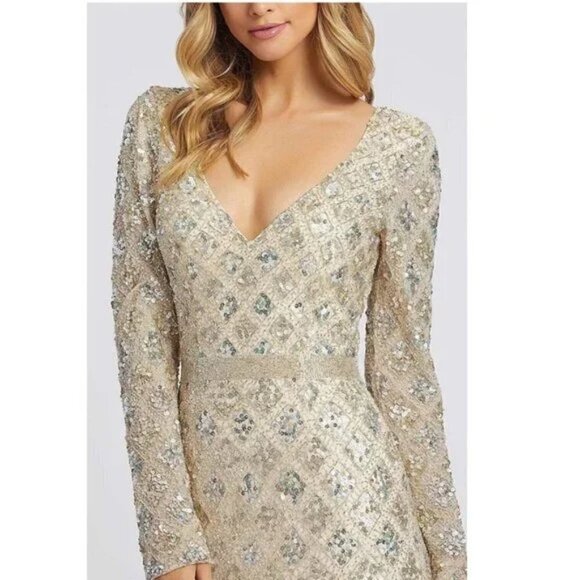 MAC DUGGAL Beaded A-Line Gown in Nude Size US 12 - Picture 4 of 15